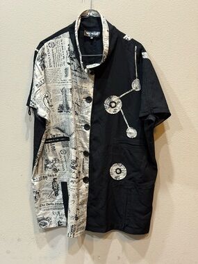 Neo Noble Graphic newsprint jacket dress hi lo Black & white Large Size Small
